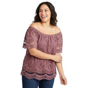 K. Jordan XL Lace Boho Top - Beautiful Mauve Crochet Detail, Timeless Piece